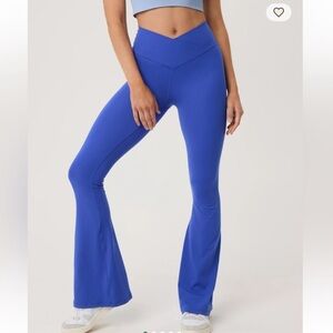 aerie Flare Leggings High-Waist in Royal Blue with Crossover Waist Womens Large